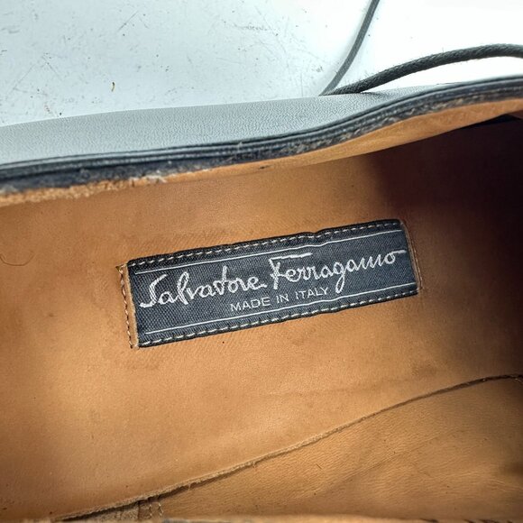 Salvatore Ferragamo Tramezza Italy Men Size 9.5 Black Leather Brogue Derby Shoes